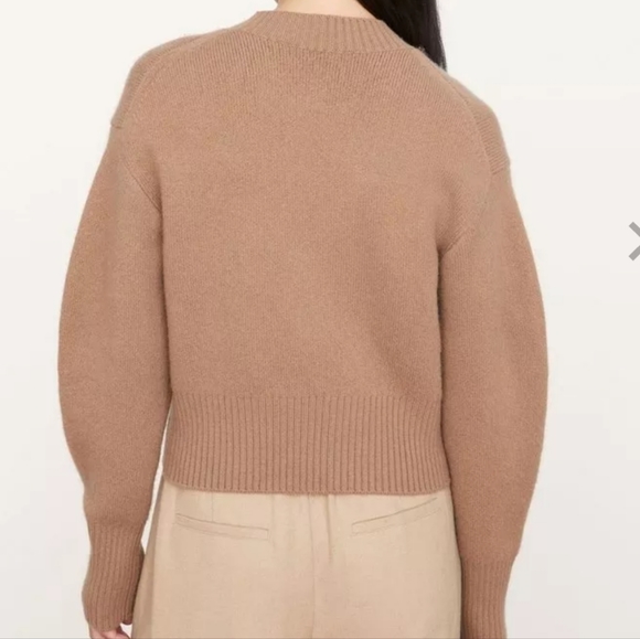 Nwt! Vince wide sleeve crew neck wool and cashmere blend sweater in oak buff - Picture 2 of 10